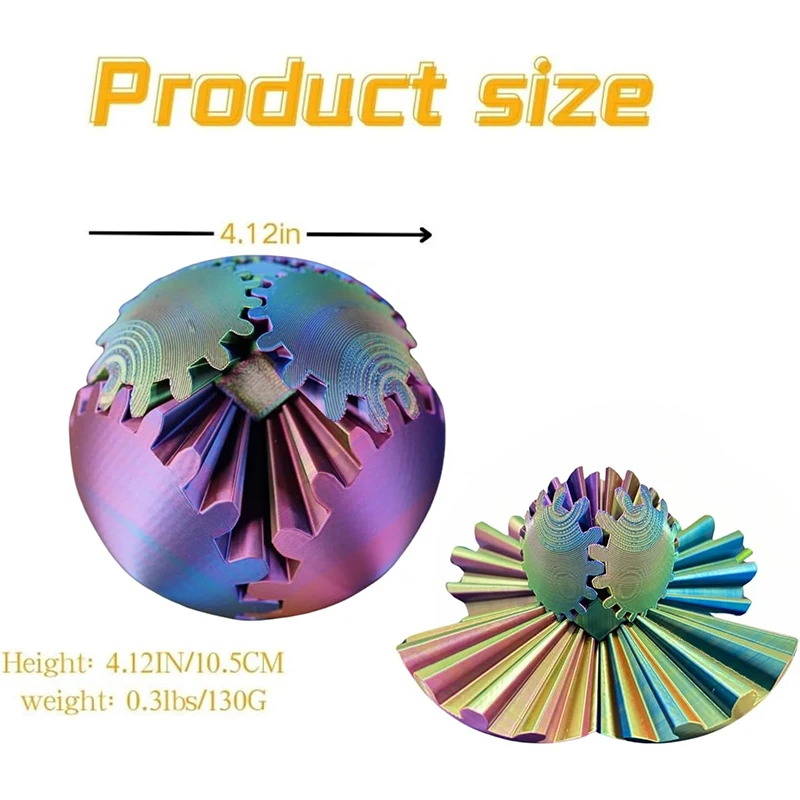 Multi Size 3D Printed Gear Ball Spin Ball Cube Fidget Toys Colorful Anxiety Relaxing Gear Sphere Fidget Toy for Adults Children