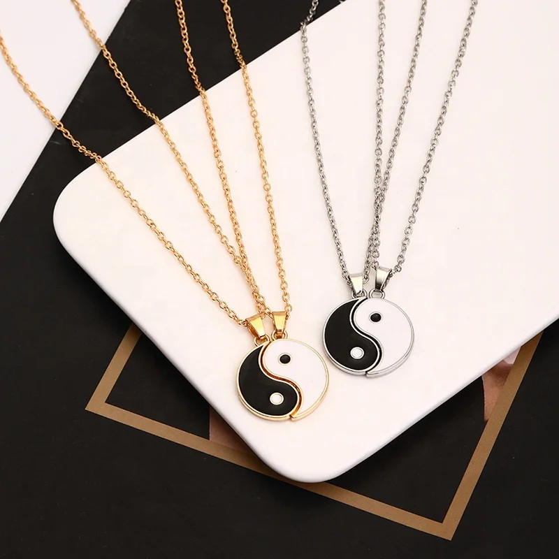 Factory Price Wholesale Men Women Jewelry Gold Plated Yin Yang Spliced Couple Pendant Necklace Bff Necklace For 2