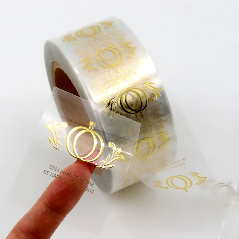 Custom Transparent Round Hot Stamping Printed Clear Gold Foil Logo Sticker Transparent Label