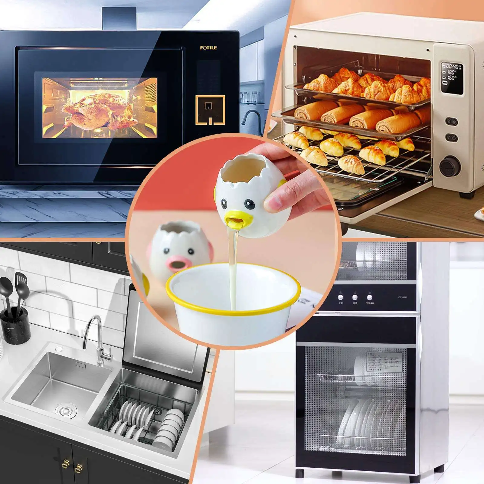 Оптовая продажа милый сепаратор яичного белка и желтка маленький керамический белый для выпечки жидкости кухни удобные инструменты