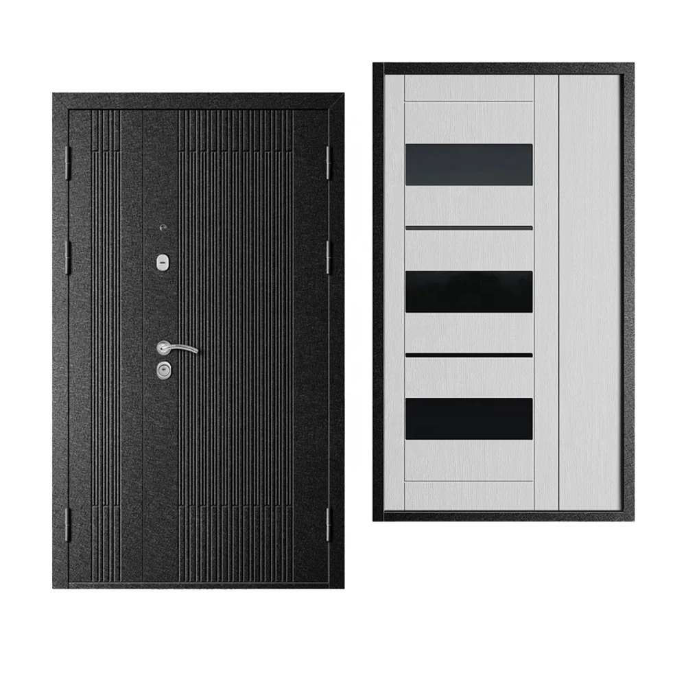 Turkey Styles Steel Security Doors Sound Proof Front Entry Door Nice MDF Panel Russian Metal Door with PVC Film
