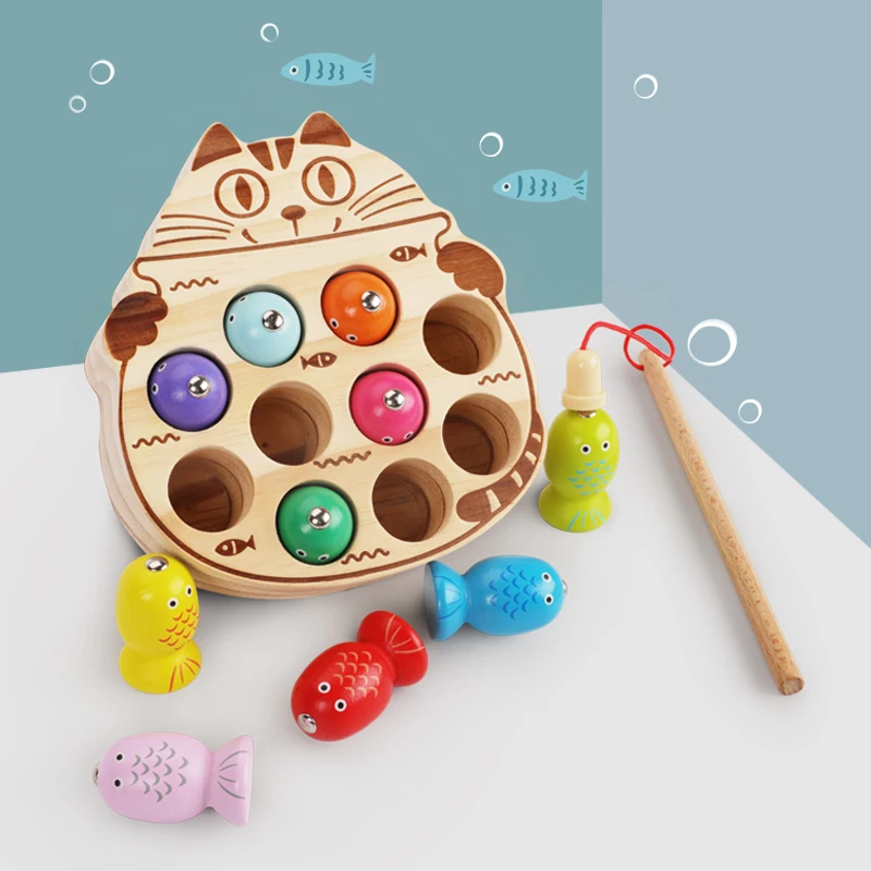 2024 Fishing Toys Wooden Magnetic Fishing Game Early Learning Educational Toys For Children