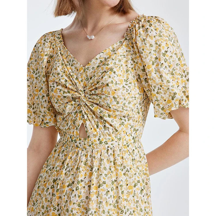 Summer Love Pattern Dot Print Dress Women 2024 New Casual Short Sleeve Square Collar Medium Long floral Chiffon Dress