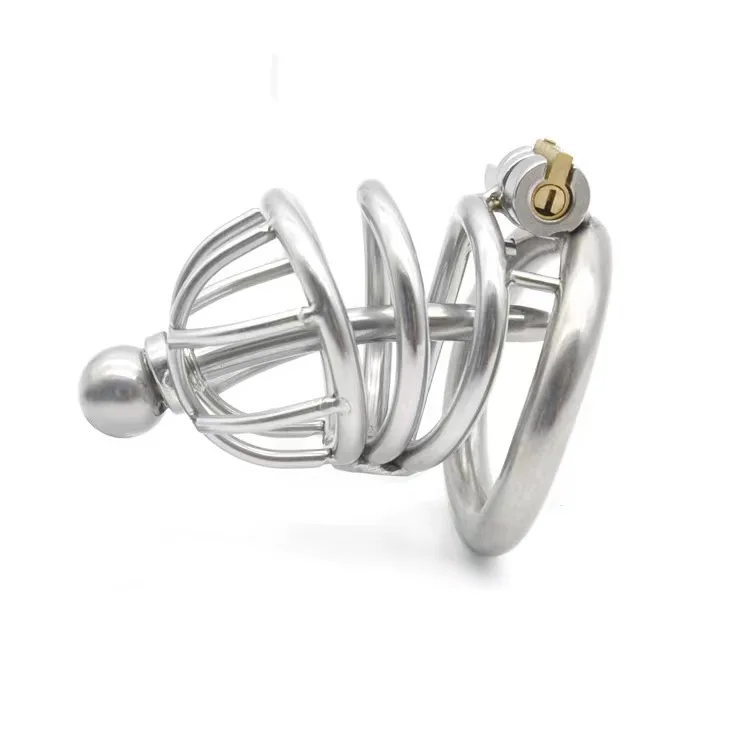 Stainless Steel Small Chastity Device with Catheter and Barbed anti-off Ring