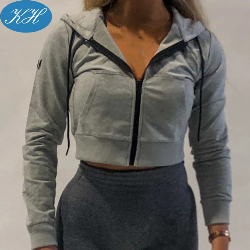 Custom Active Wear Lady Crop Top Hoodies Women Fitness