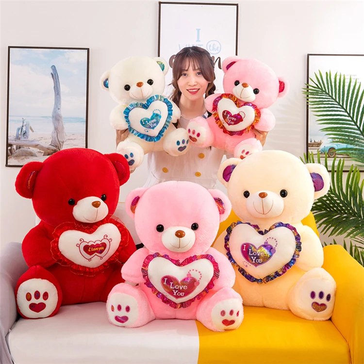 YIWU AULLAN white and tan valentines gifts dolls stuffed teddy bear comfort plush toy