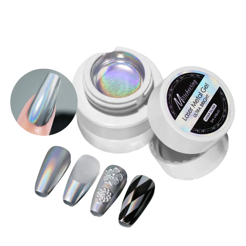 Painted high density laser mirror silver hook edge super flash nail glue