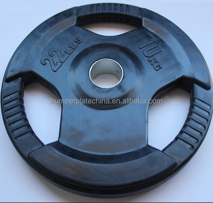 Black bumper plates with 3 holes