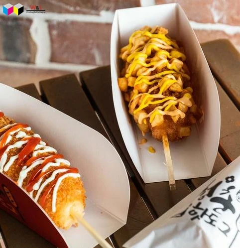 biodegradable take away take out go to clam shell 100% food grade paper corn hot dog churros waffle stick paper box tray