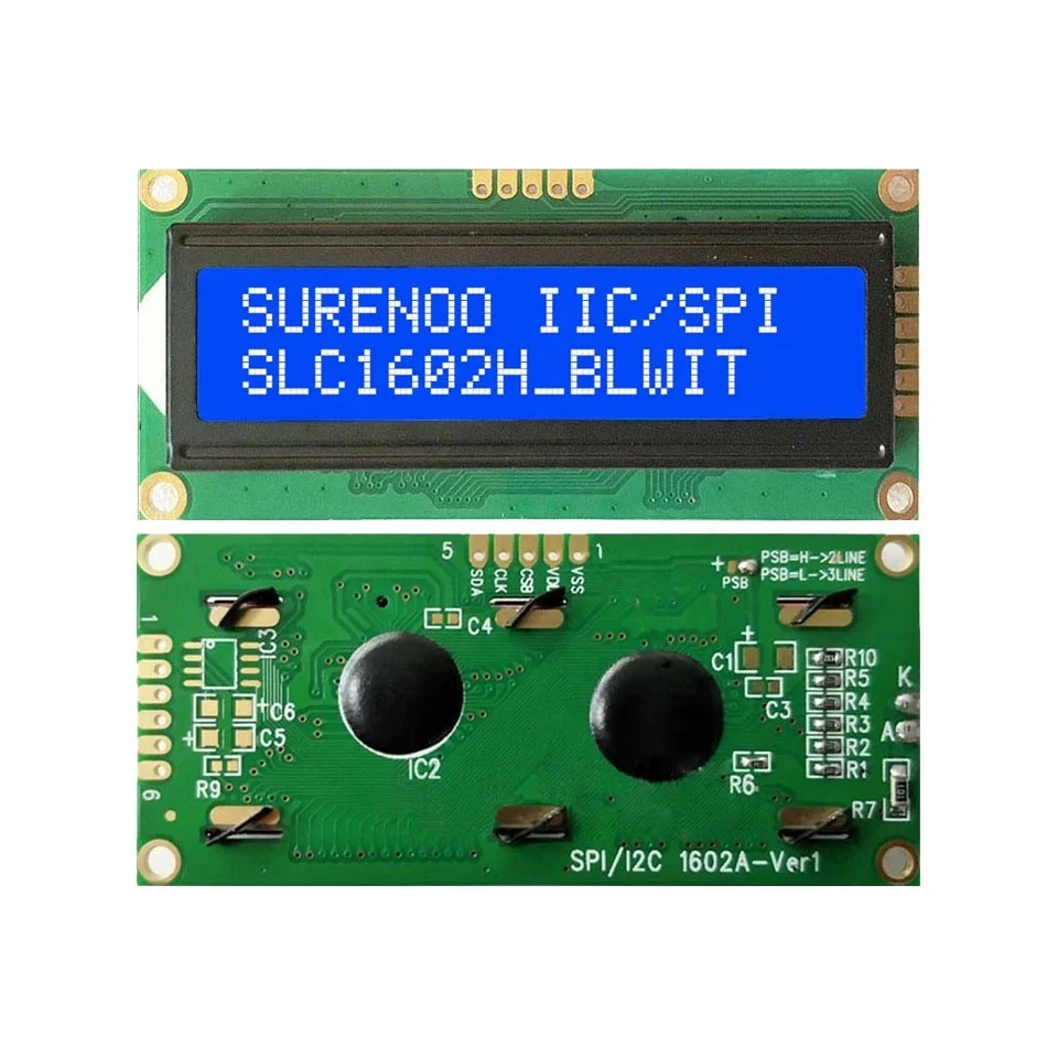 80*36MM Serial I2C/IIC or SPI Interface 162 16X2 1602 Character LCD Module Display Screen LCM AIP31068 with LED Backlight
