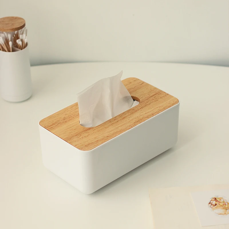 Wholesale Wooden Tissue Box Hard Plastic Paper Holder With Wooden Cover Car Kitchen Napkin Paper Tissue Box
