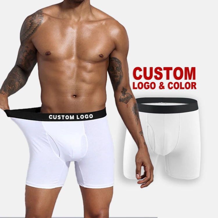 Custom jacquard waistband white pure mens 100 cotton stretch trunks training underwear cotton fabric boxers brief for men