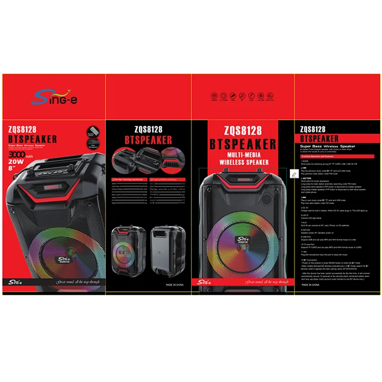  Promotion Latest 8 Inch ZQS8128 Outdoor Portable Speaker Mic Usb With 5V Rise Symphony Lights Direct