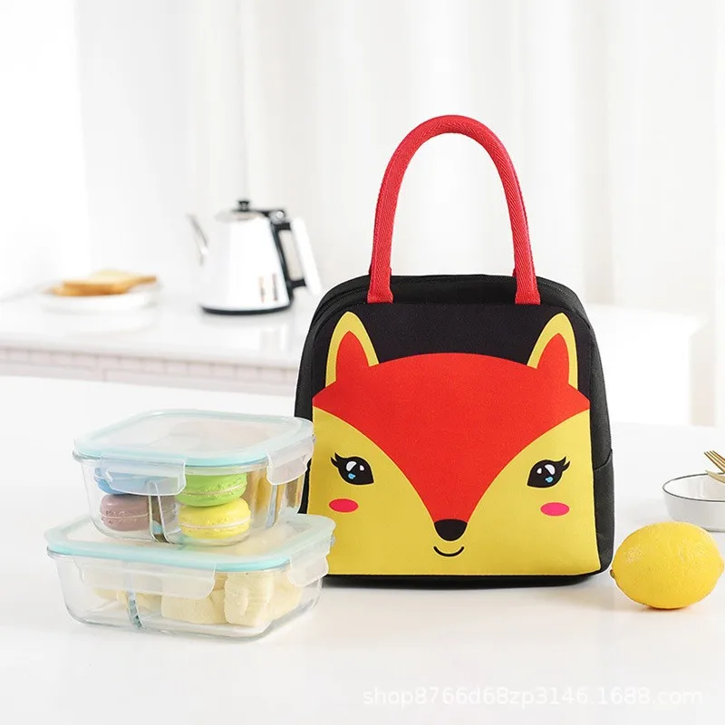 Wholesale Custom Logo Cartoon Animal Thermal Polyester Tote Picnic Cooler Food Lunch Bag Insulated for School Kids