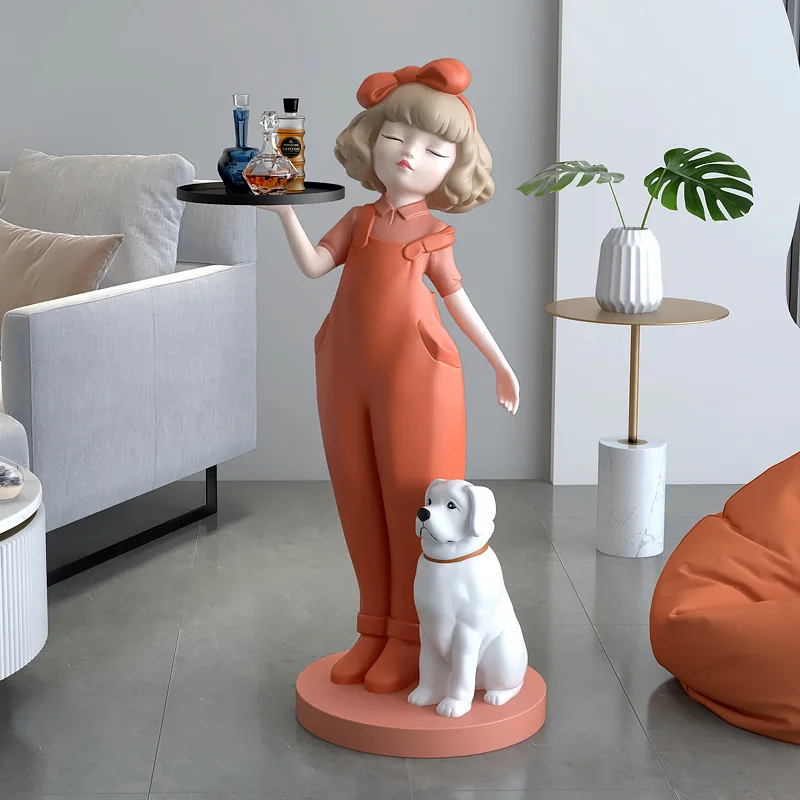 Nordic style girl dog creative TV cabinet next to the sofa decoration living room decoration large floor housewarming gift
