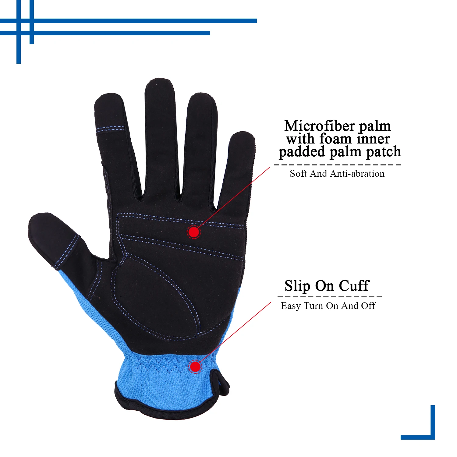 PRI Blue Foam Padded Vibration-resistant High Visibility Mechanical Touch Screen Construction Safety Gloves to Work EN388 CN;FUJ