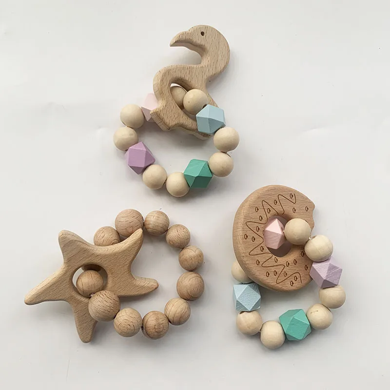 New Design Sensory Baby Teething Toys Rattle Soft Bpa Free Wood Baby Teether