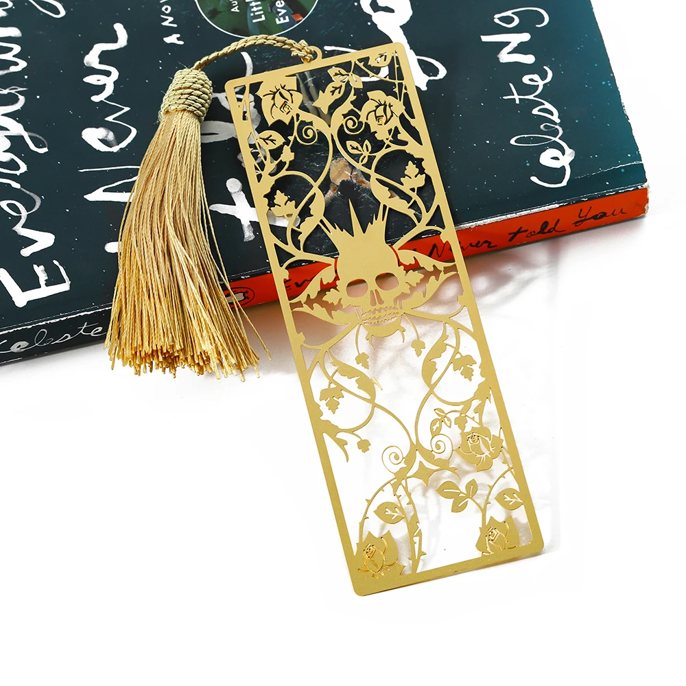 Personalized Custom Bookmark 3D Sublimation Horrible Design Metallic Book Mark Tassels Gold Plated Hollow out Metal Bookmark