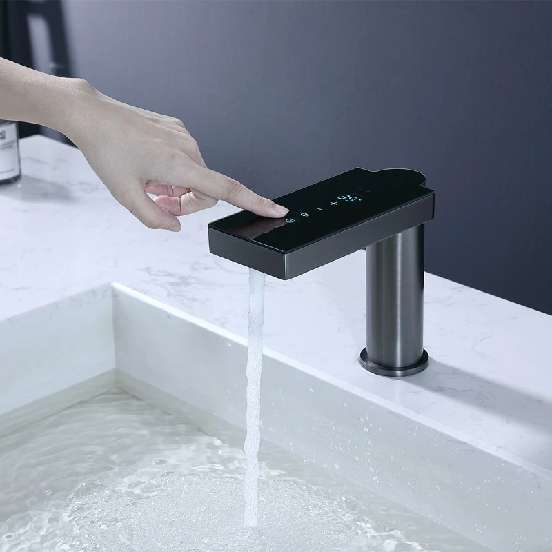 Touch screen hot and cold LED digital display intelligent infrared sensor basin faucet