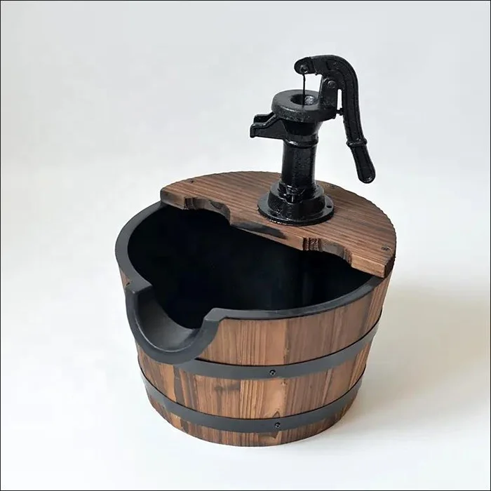 Durable Construction Stylish Detail Cozy Farmhouse Wooden Water Pump Fountain for patio Front Porch Lawn Garden
