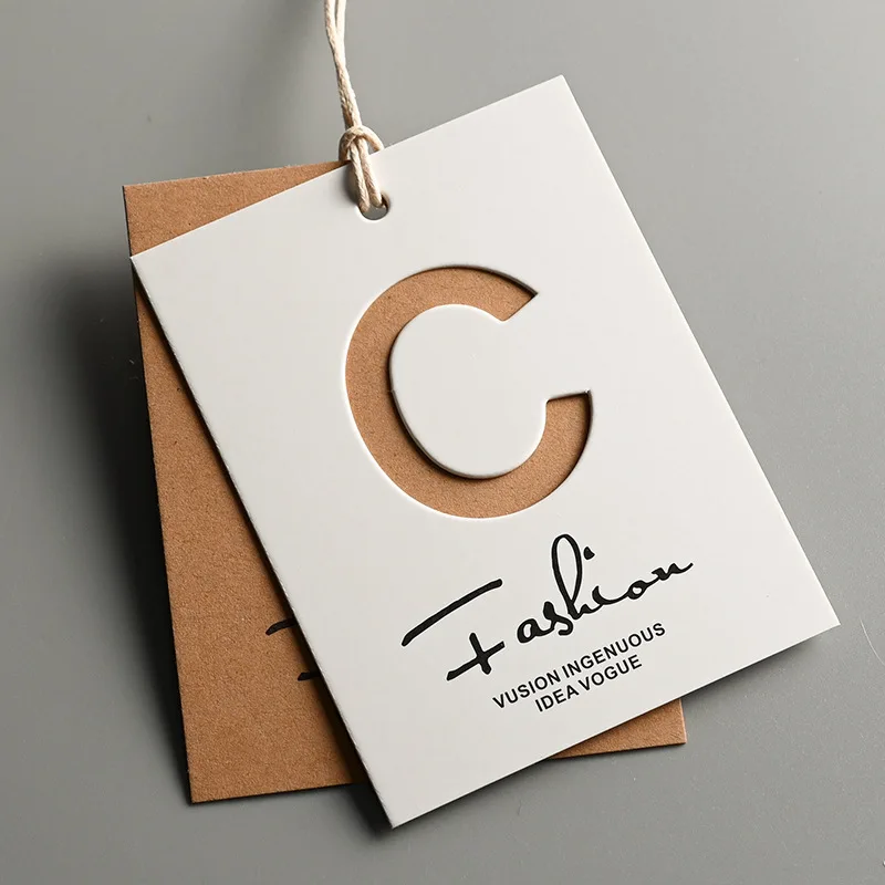 HT0029 Custom Own Brand Logo Design Simple 400g / 700g Coated Art Eco Paper Tags Fashion Recycled Clothing Kraft Hang Tag