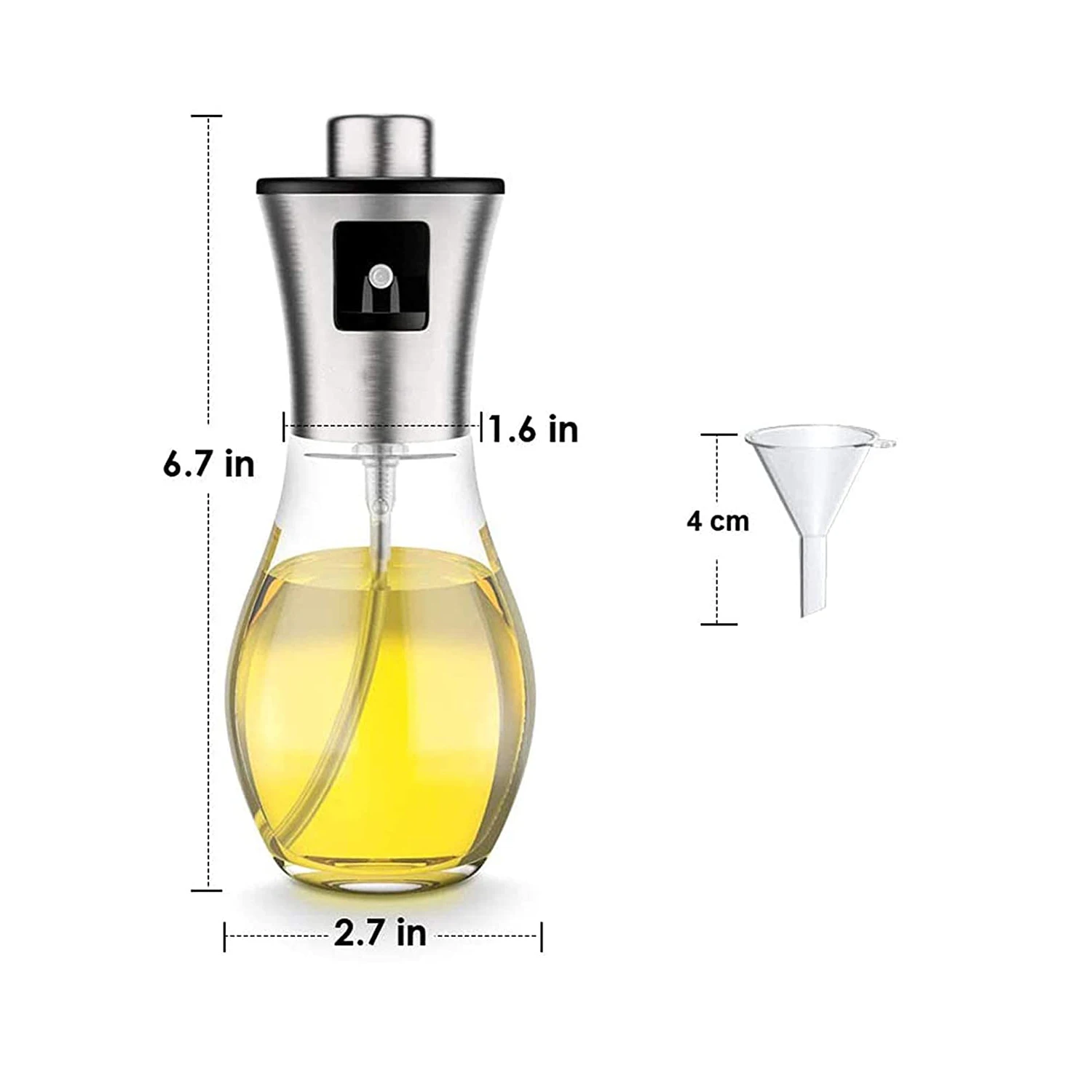 Hot Selling 200ML Oil Pump Glass Bottles Kitchen Baking Cooking Oil Vinegar Mist Sprayer Silver Stainless Steel 304 Oil Sprayer