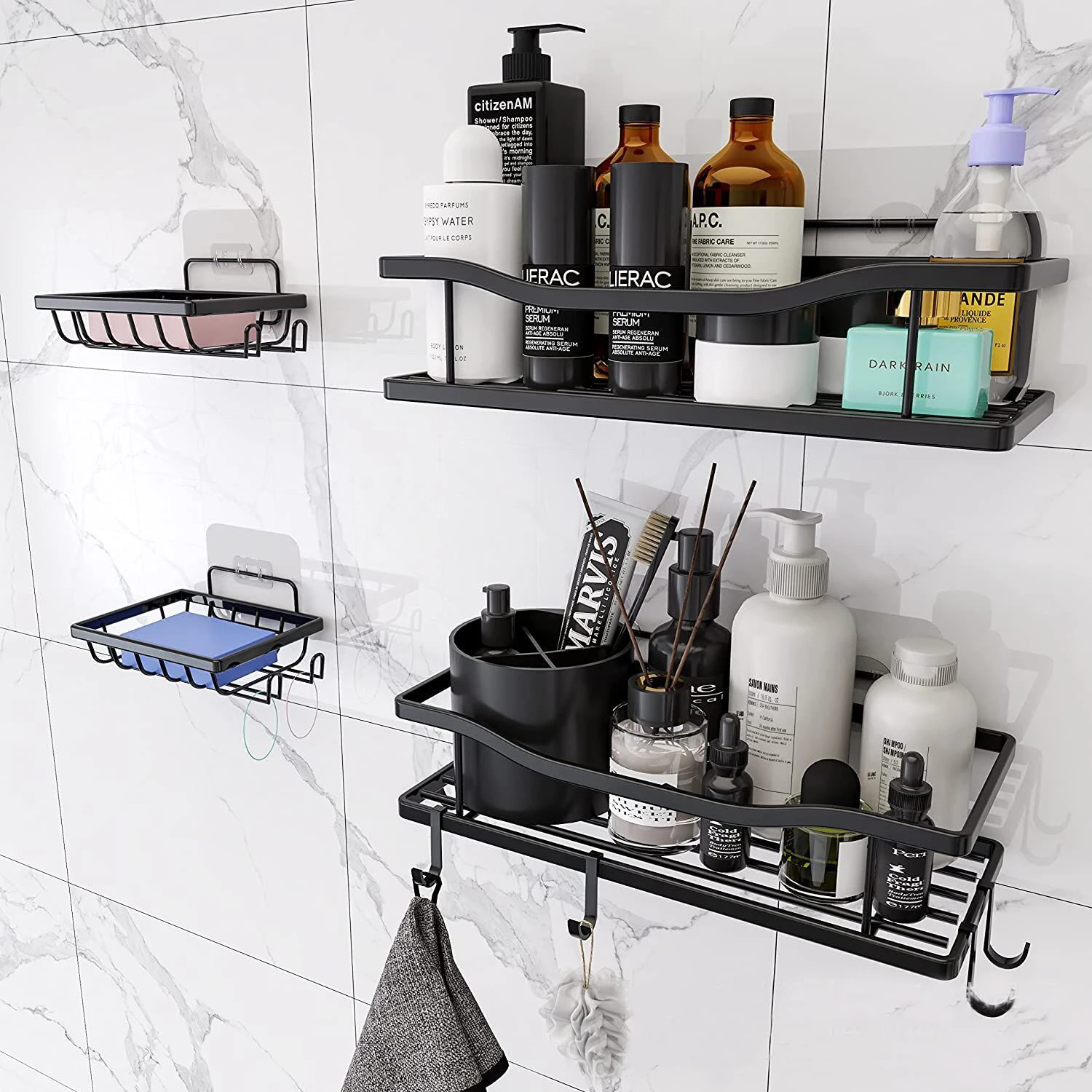 Bath Corner Shower Shelves Adhesive Caddy, Bathroom Shelf Wall Mounted, No Drilling Kitchen Racks Shower Organizer Basket