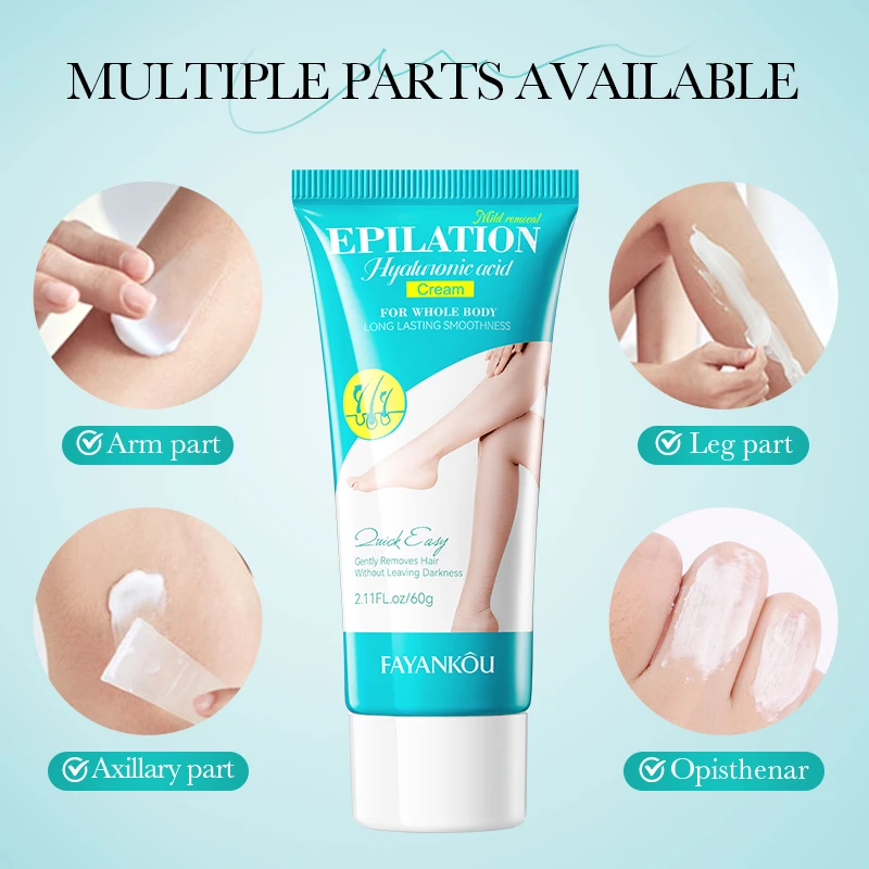 Factory OEM ODM Private Label FAYANKOU Hyaluronic Acid Mild Hair Removal Epilation Cream For Skin Body Hair Shaving Removal