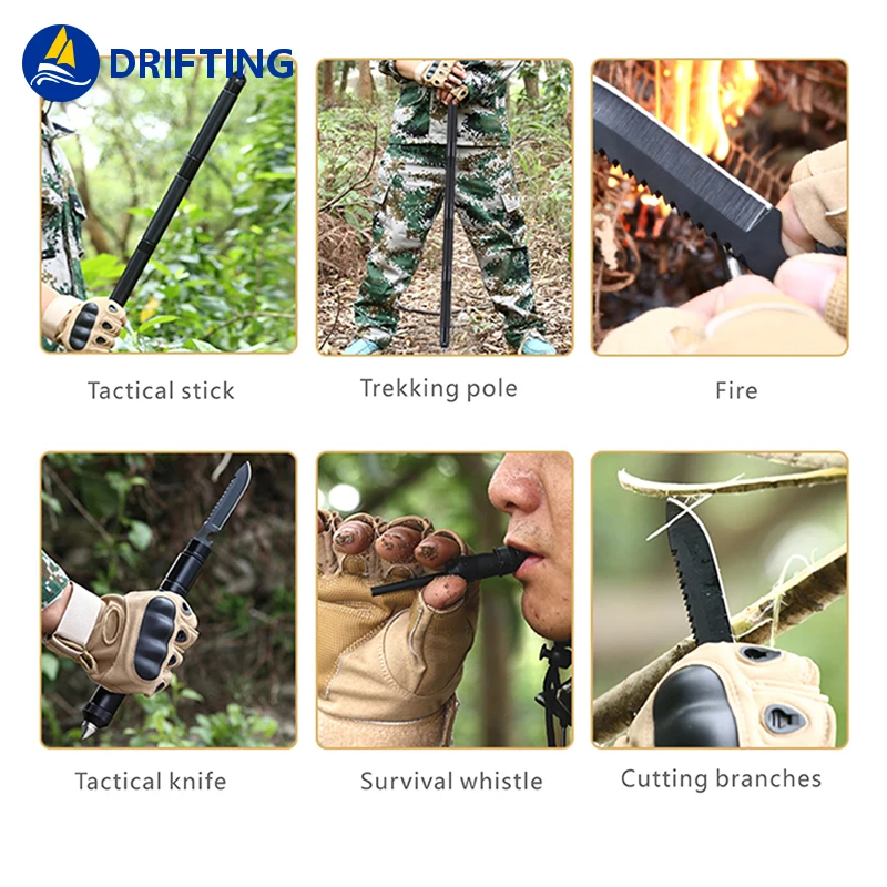 
Outdoor wilderness survival tool Alloy vehicle tactical self-defense folding canes Tactical walking stick 