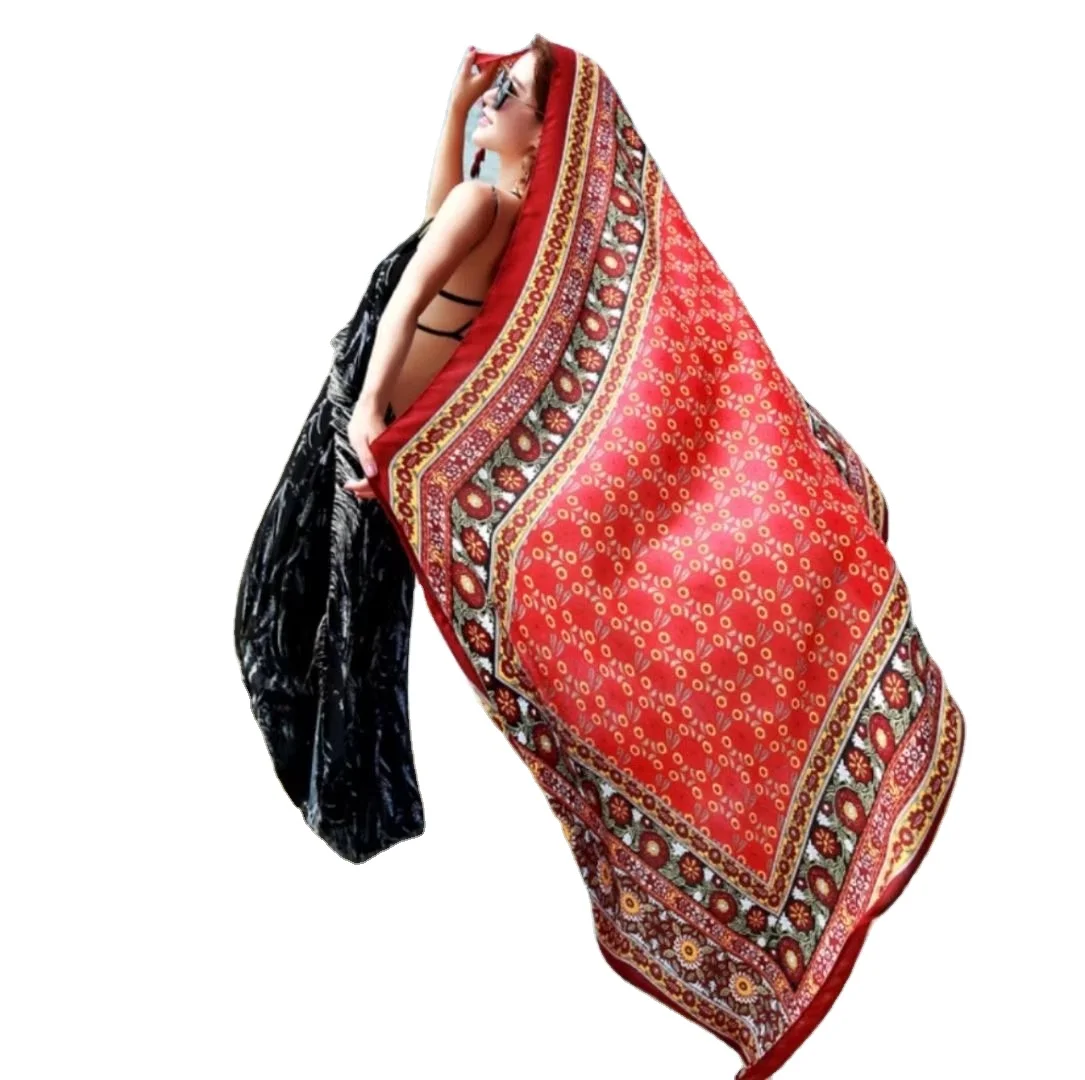 Custom Big Women Digital Printing Satin Pure Silk Scarf 90*180 cm Hair Square Polyester Ethicon Soie Scarves Ladies