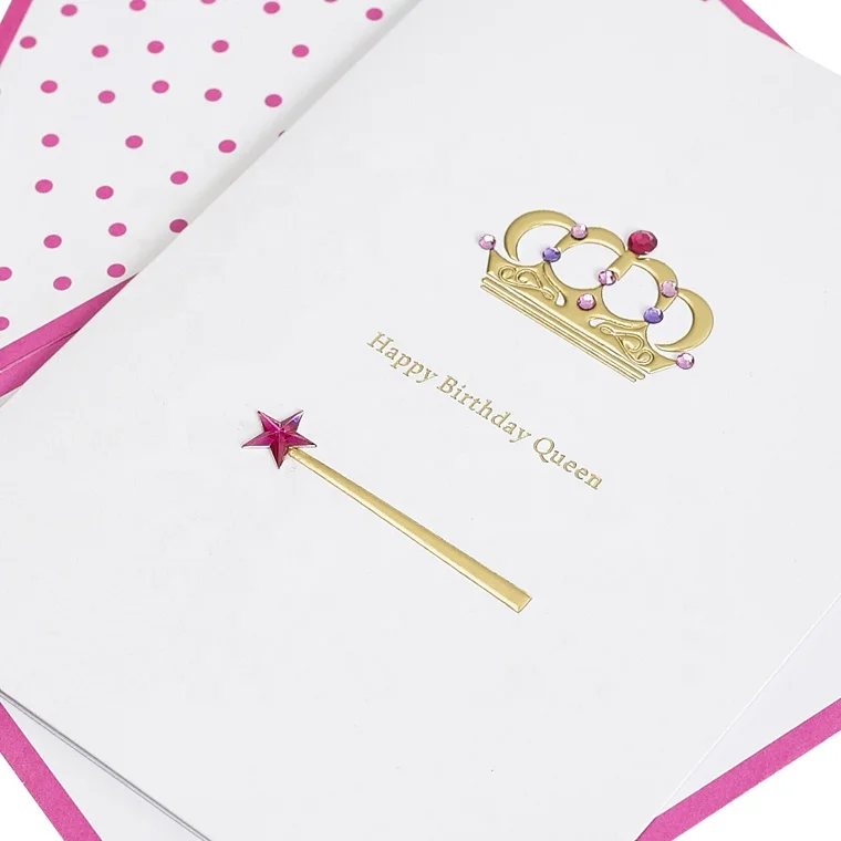 Free Samples Invitations Handmade Card, Foil Happy Birthday Greeting Cards With Gems