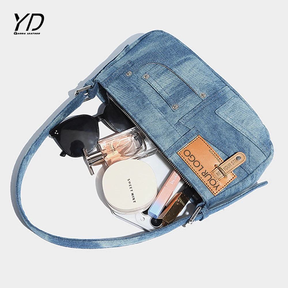 Fashion one-shoulder underarm bag retro stitching denim bag versatile crossbody handbag