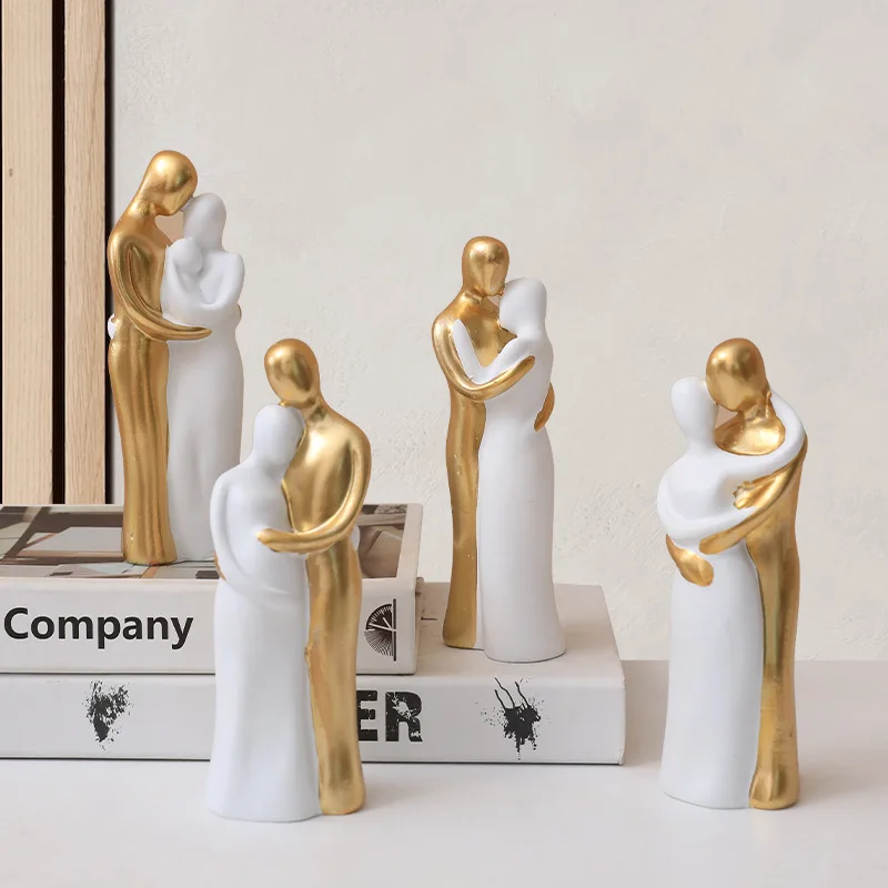 Polyresin Family Couple Statue Abstract Figure Ornament Hugging Lovers Figurine Crafts for  Room Decoration