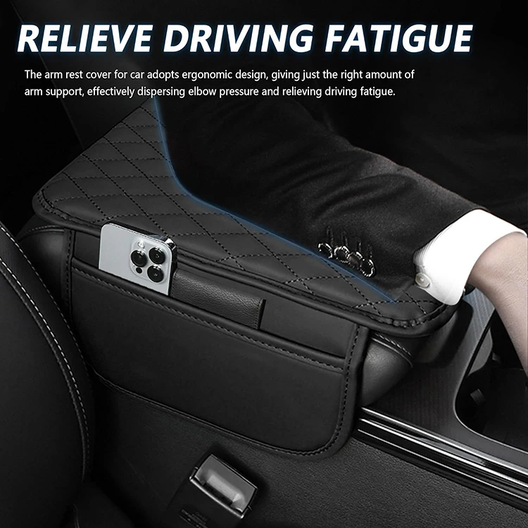 Car Center Console Cover, Microfiber Leather Car Armrest Cover Cushion with 2 Storage Bags