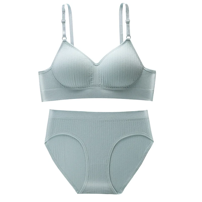 Женский бесшовный хлопковый бюстгальтер пуш-ап с фиксированной чашкой без стальных колец студенческое нижнее белье для девушек набор бесшовных