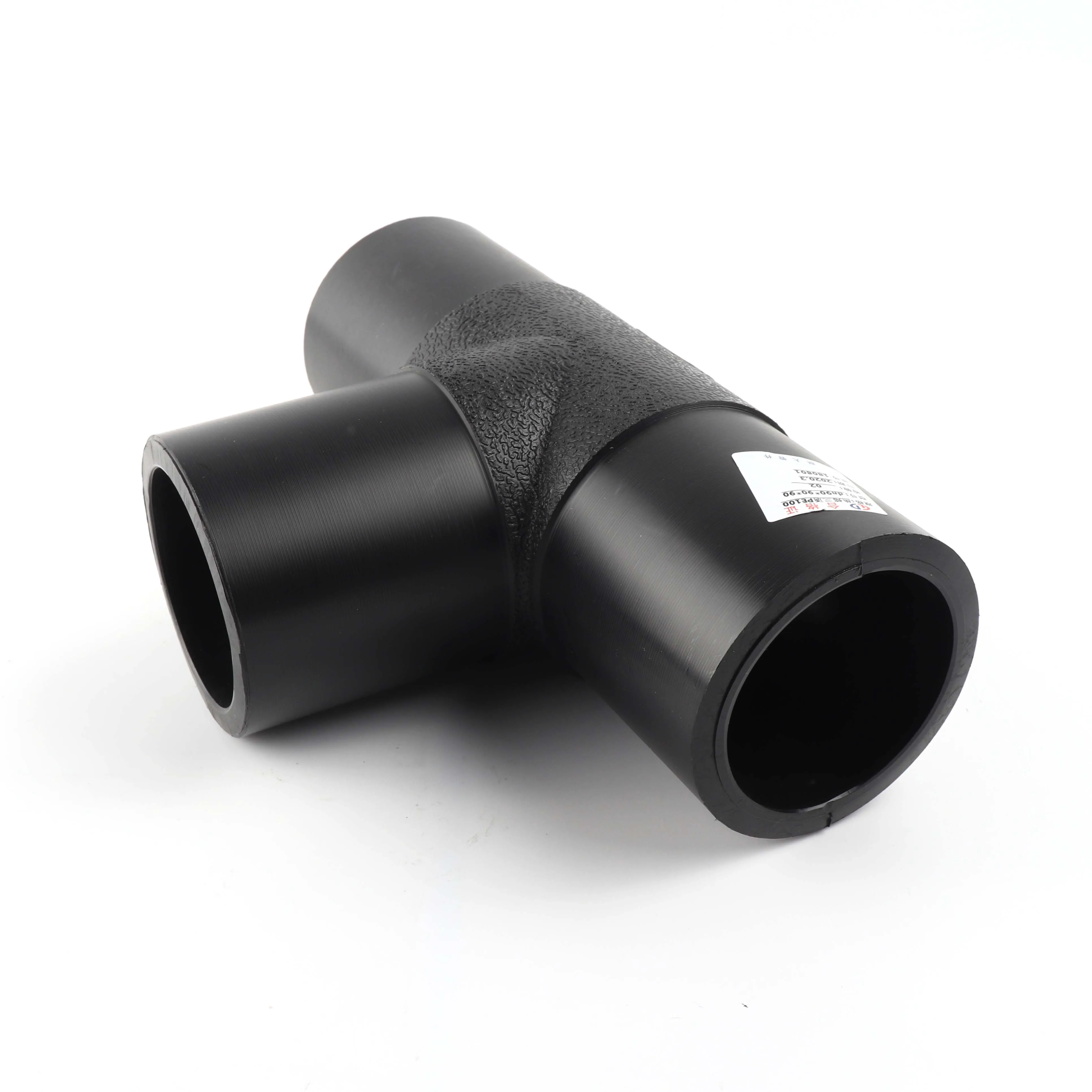 DN 110*50*110 polyethylene tee sdr11 butt hdpe pipe fittings gas supply butt fusion fitting
