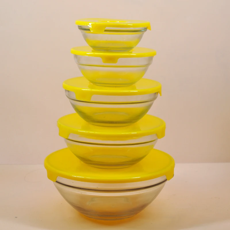 Wholesale Kitchen Round Glass Bowl Set 130ml 220ml 400ml 650ml 950ml Glass Bowl With Lid