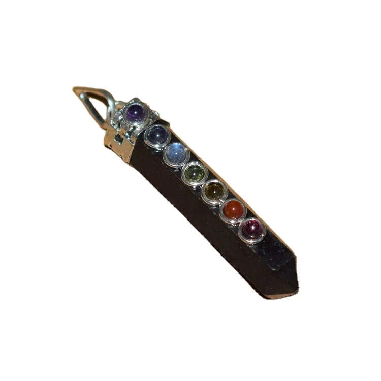 WHOLESALE NATURAL HEALING CRYSTAL BLACK TOURMALINE 7 CHAKRA PENCIL POINT PENDANT; GEMSTONE PENDANT  BUY FROM SKY AGATE EXPORT