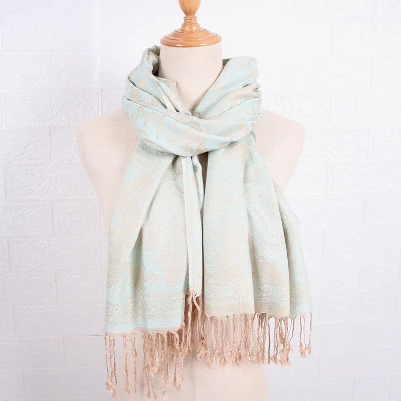 Beautiful Winter Shawl Jacquard Paisley Polyester Wholesale Woman Cheap Pashmina Scarf Pashmina Shawl