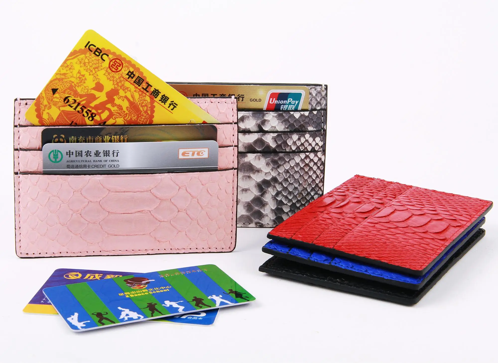 OEM Porte Carte Cuir Tarjetero De Cuero Custom Luxury Women Men Genuine Snake Skin Leather ID Credit Card Holder Wallet