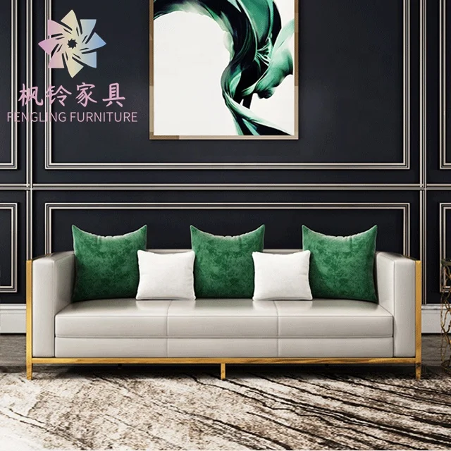 Popular Classic Italian Design High Quality Metal Stainless Steel Leather Velvet Sofa SF018