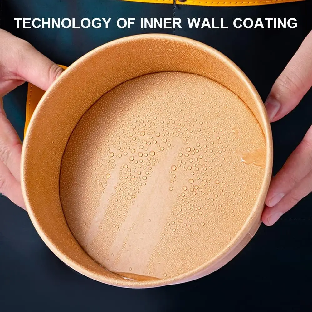 Disposable Custom Logo Round Kraft Paper Fruit Salad Bowls Takeaway Soup Noodle Fast Food Container