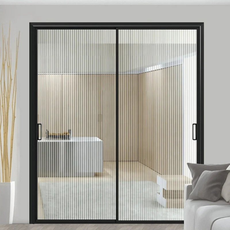 Interior triple track internal partition thermal break kitchen tinted sliding glass door with anti mosquito screen