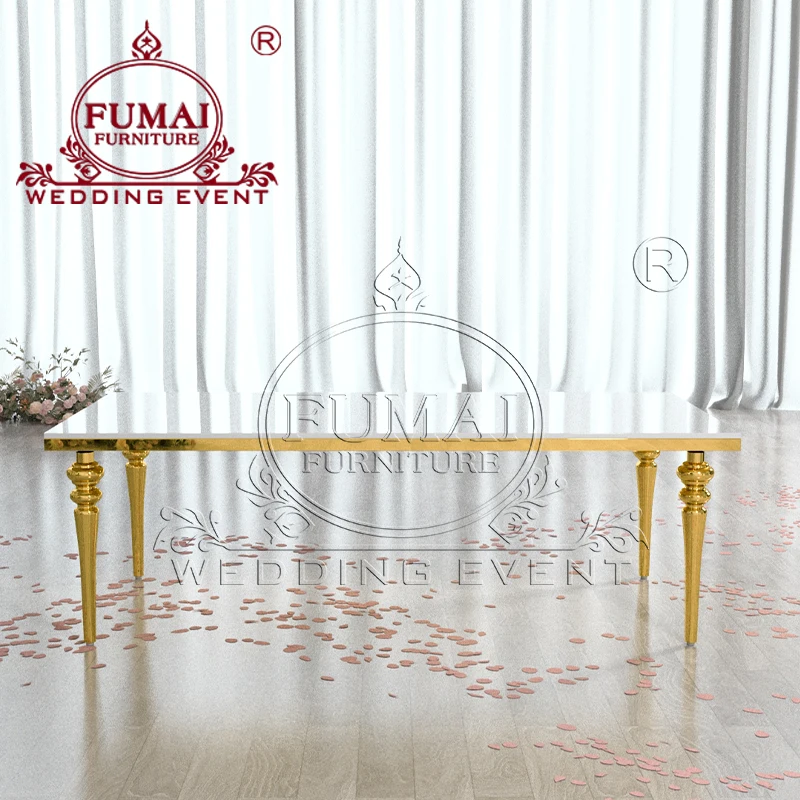 Gold Stainless Steel Frame MDF Top Center Pieces Wedding Hotel Reception Table