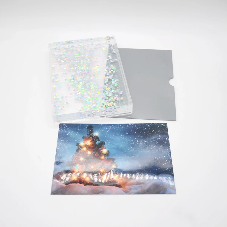 Glitter Picture Frame 4x6 Liquid Best Friends Acrylic Floating Water Globe Photo Frame Cute Family Couple Gift (Snow)