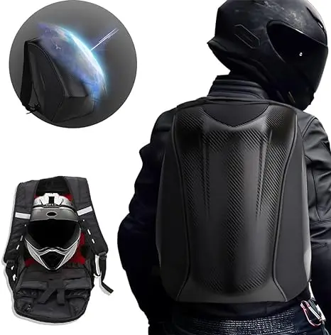 Hard Shell Backpack Carbon Fiber Motorbike Helmet Backpack Waterproof Large Bag For Travelling Camping Cycling Storage Bag