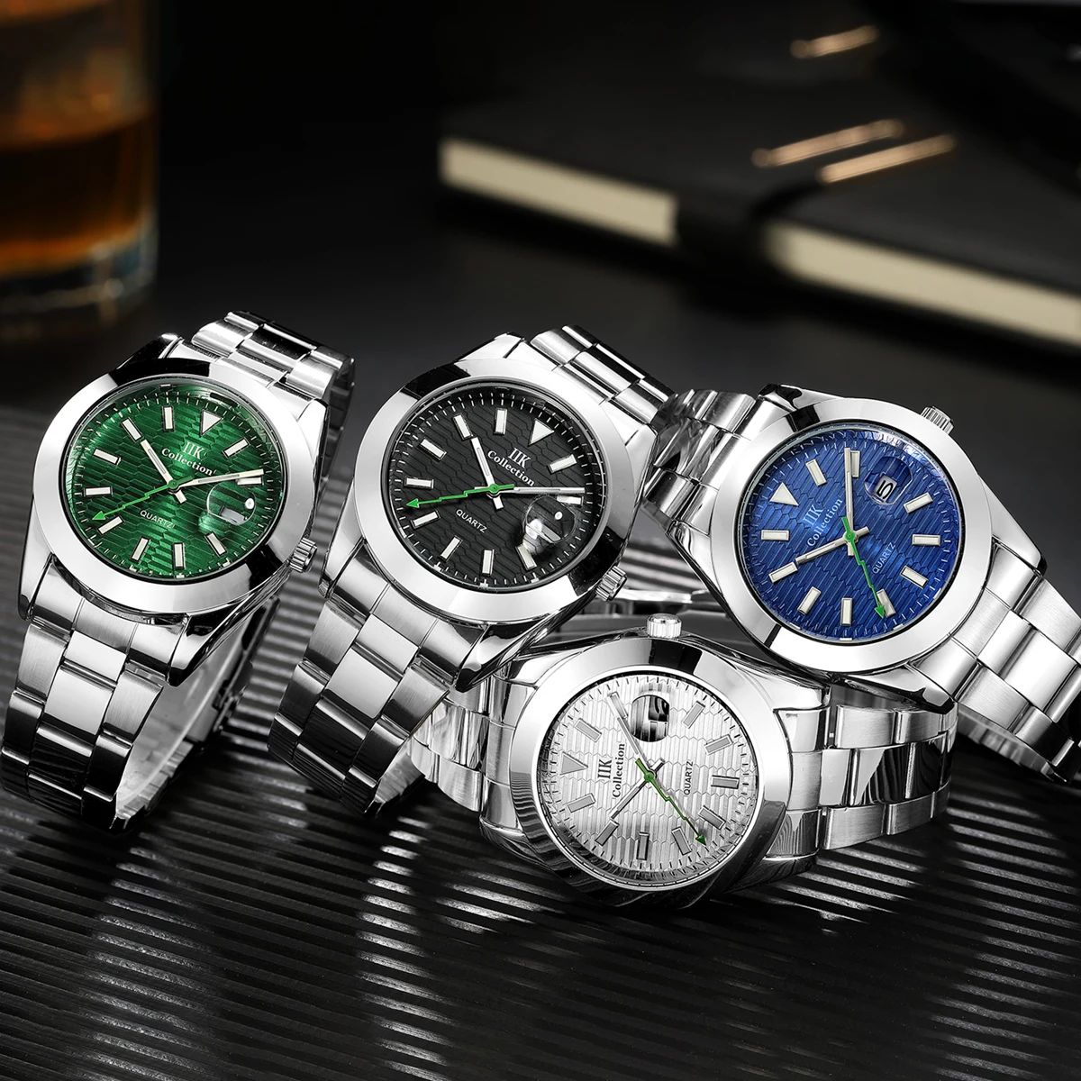 IIK GB860B 2022 New Green Dial OEM Custom Logo Men Watch Quartz Waterproof Calendar Steel Band Mens Watch