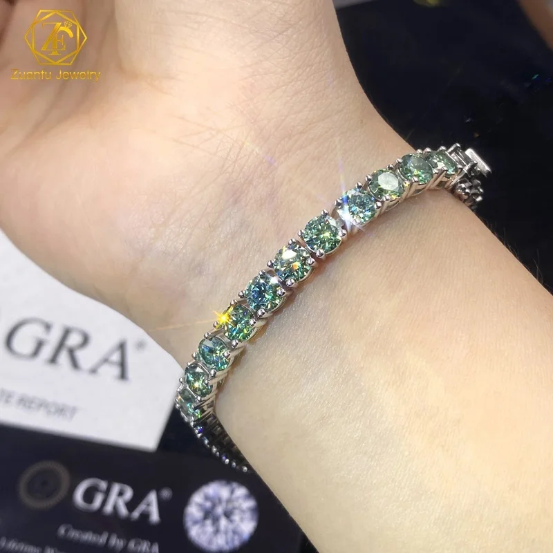 5MM 7inch Round Cut Tennis Bracelet Blue-Green Mossanite Diamond Gold Plating Women Jewelry Wholesale Iced Out tennis bracelets