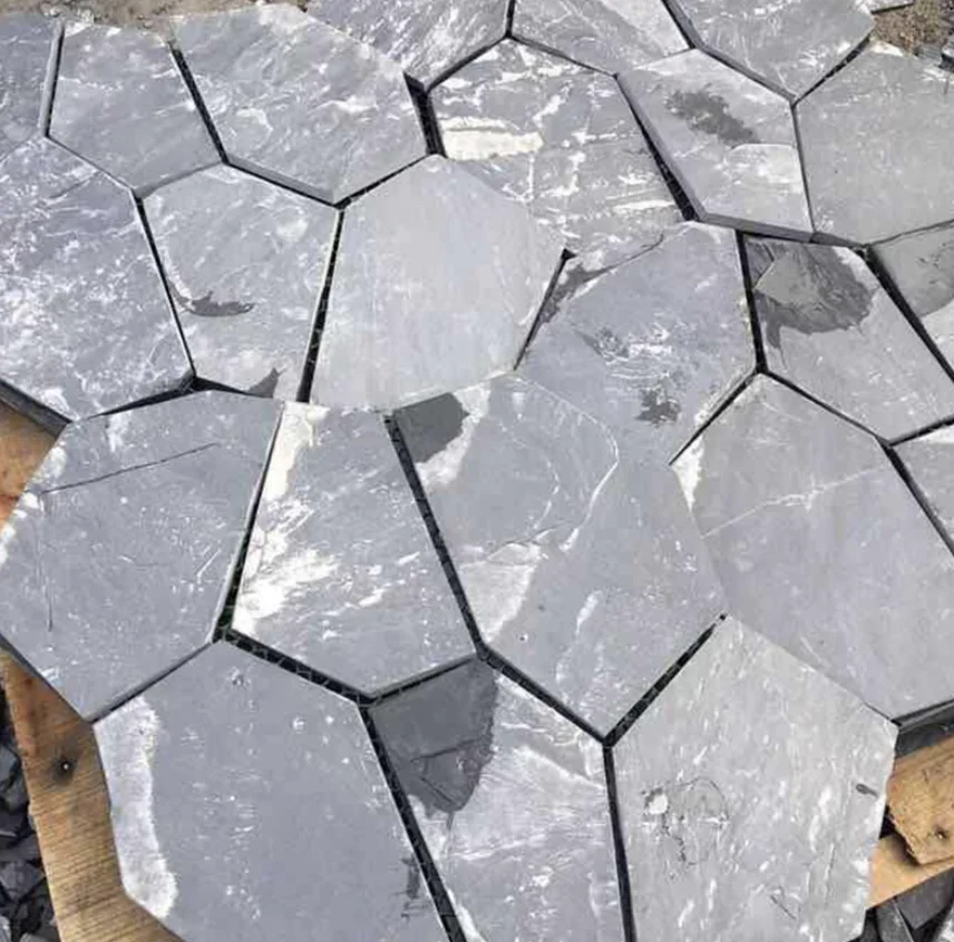 villa decoration driveway granite paving stone Artificial street hexagon slate stone net pastes outdoor cladding tiles