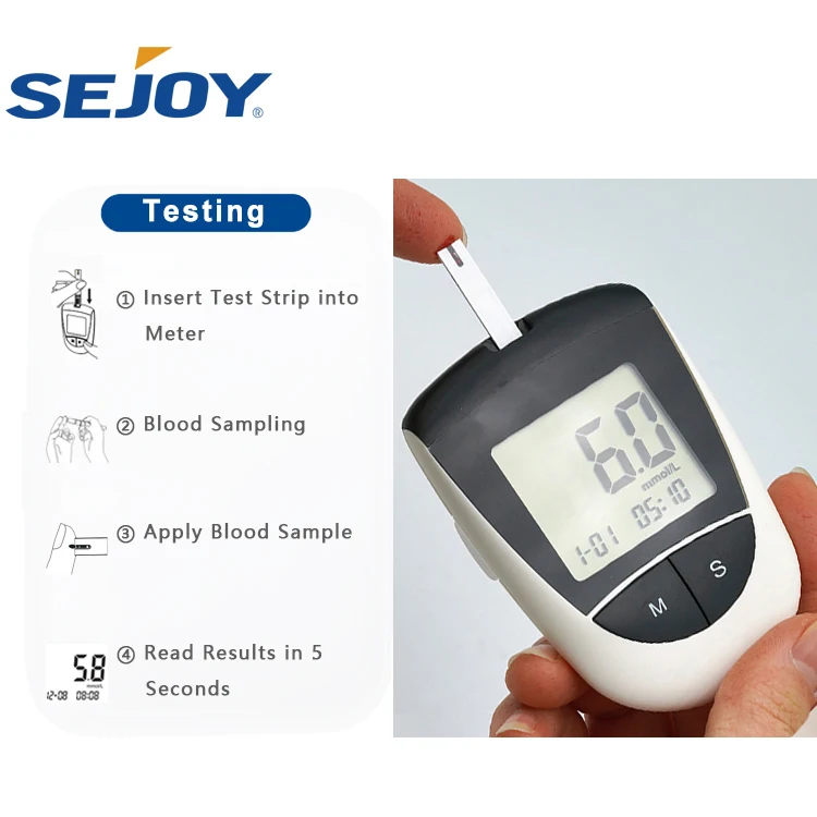 Sejoy Monitoring Glucose Meter Diabetes Glucometre Medical Blood Sugar Test Kit